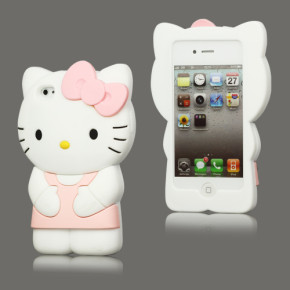 Силиконов гръб ТПУ 3D Hello Kitty за Apple  iPhone 4 / Apple iPhone 4S розов